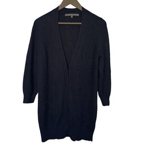 Angora Blend Long V Neck Cardigan Sweater Black Size XL